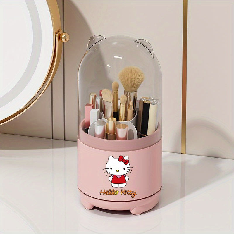 Sanrio Genuine 360° Rotating Makeup Brush Organizer with Dustproof Lid, Desktop Pen Holder and Eyebrow/Eye Shadow Brush Storage Box