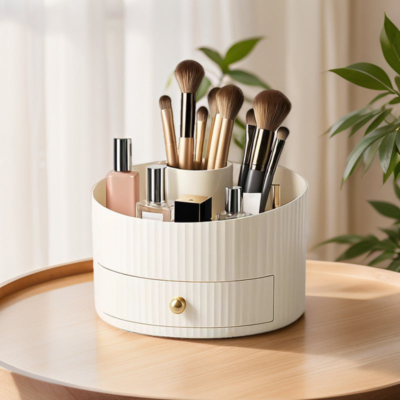360° Rotating Makeup Brush Organizer with Dustproof Lid - Spacious Vanity Storage Cup, Makeup Brush Holder for Professional & Home Use, Beauty Salon, Travel - Elegant Cosmetic Organizer Cup, Durable Plastic Material