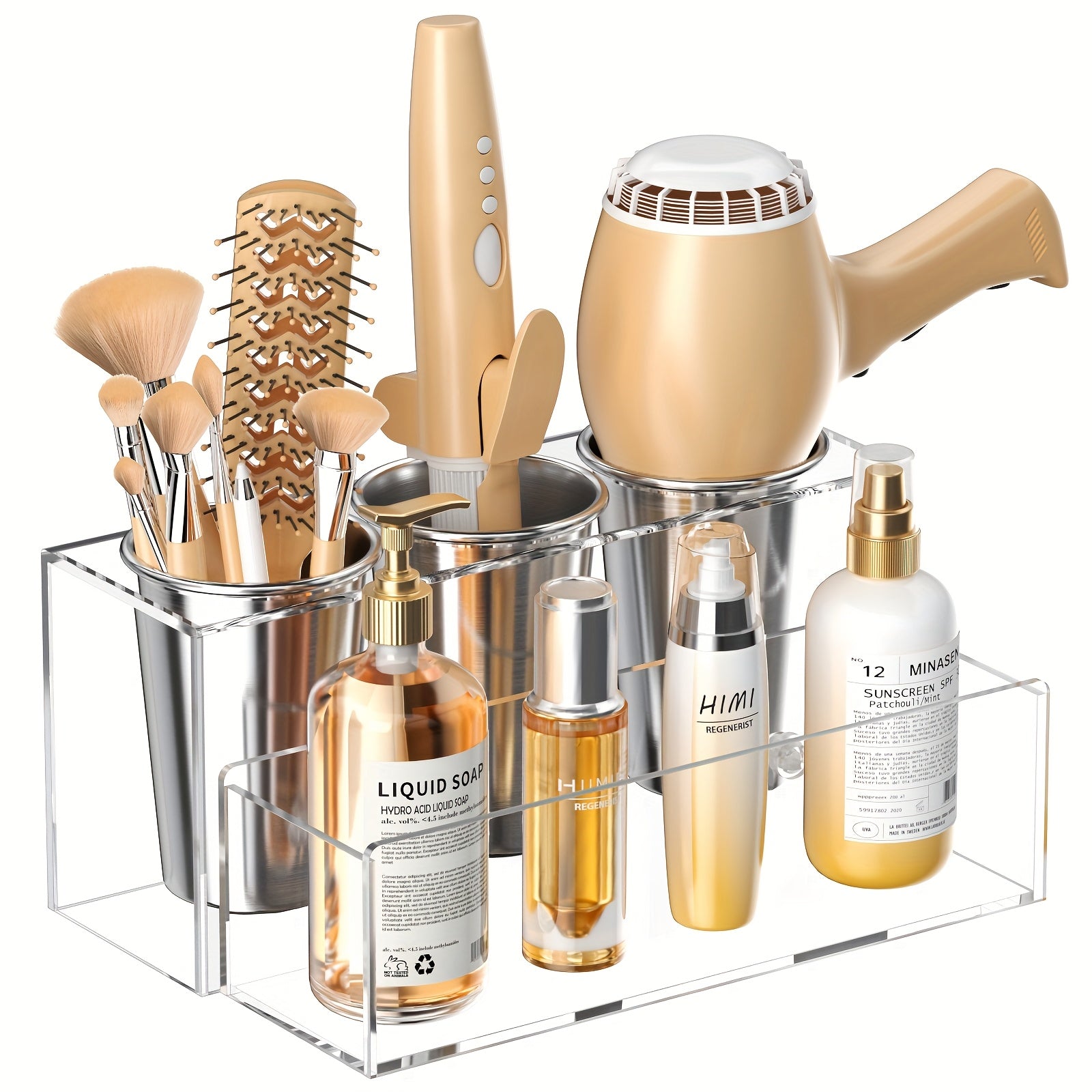 Acrylic Hair Tool Organizer Organizer - Heat-Resistant Adjustable Storage For Hair Dryers, Straighteners & Curling Irons | Makeup Brush Holder | Space-Saving For Bathroom, Vanity, Travel & Salon Stations | Perfect For Stylists, Brides & Home Users