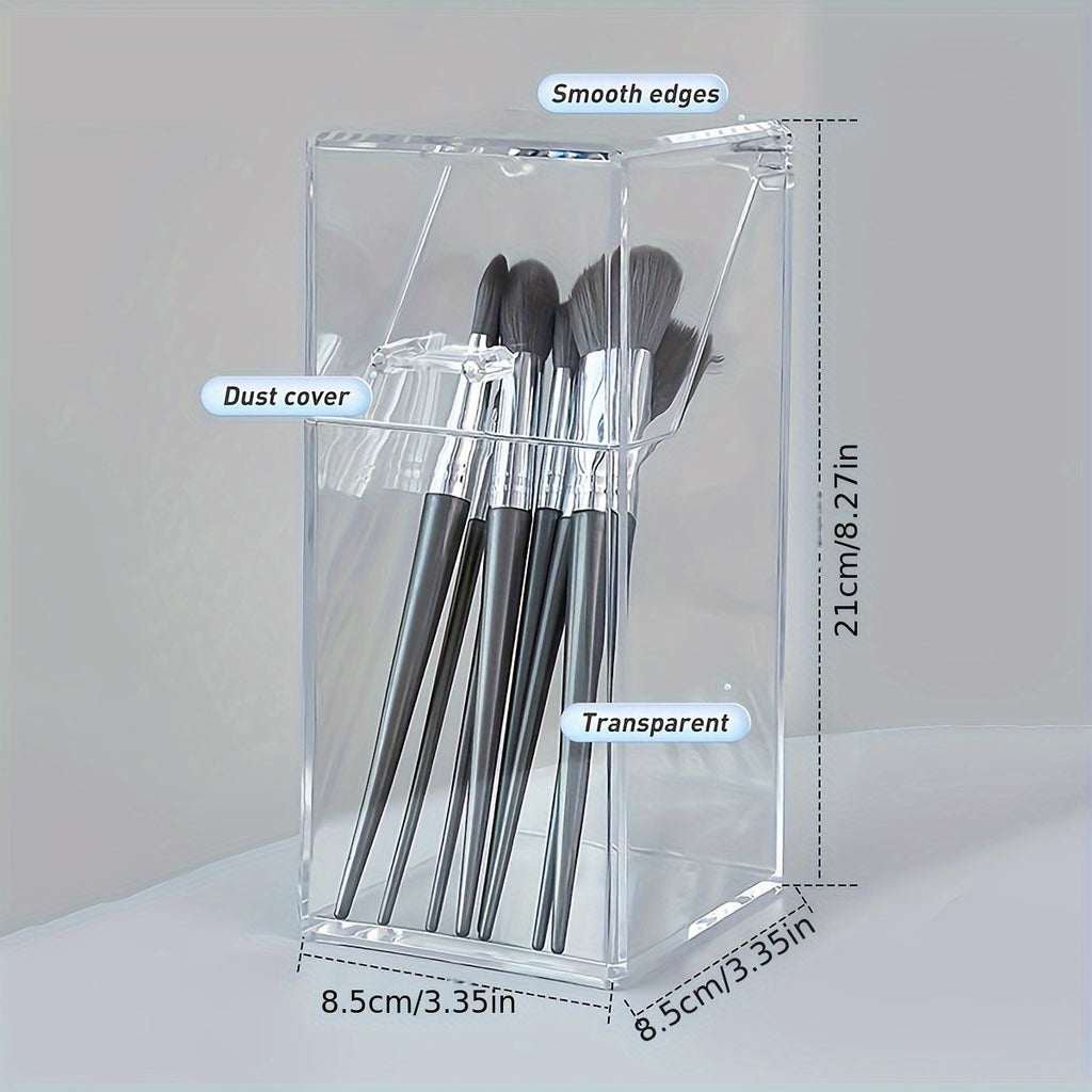 1 Clear Acrylic Desk Organizer with Lid - Dustproof Storage Box for Makeup Brushes & Pens, Sleek Transparent Design for Easy Access & Visibility, Makeup Brush Holder|Modern Storage Solution|Clear Acrylic Material