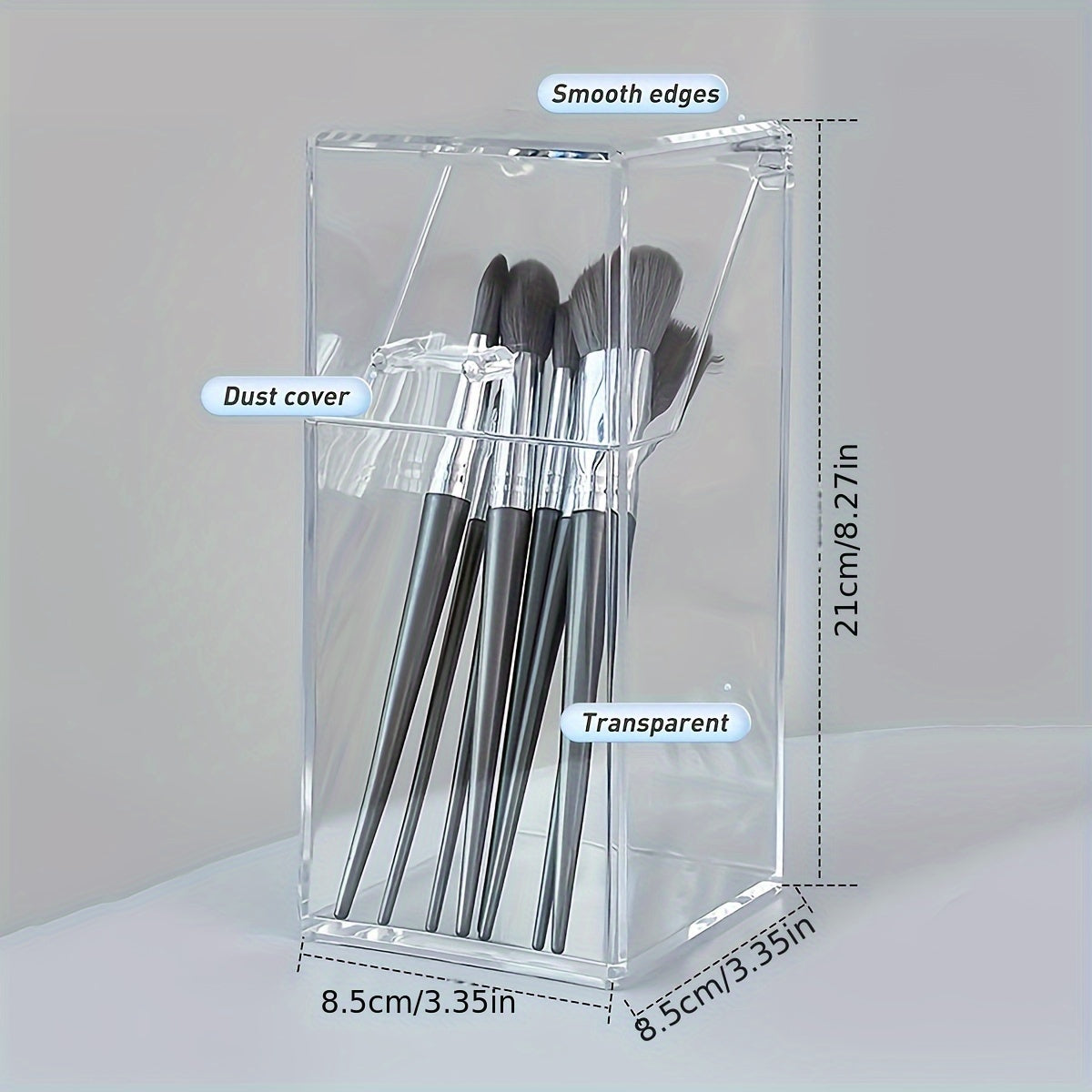 1 Clear Acrylic Desk Organizer with Lid - Dustproof Storage Box for Makeup Brushes & Pens, Sleek Transparent Design for Easy Access & Visibility, Makeup Brush Holder|Modern Storage Solution|Clear Acrylic Material