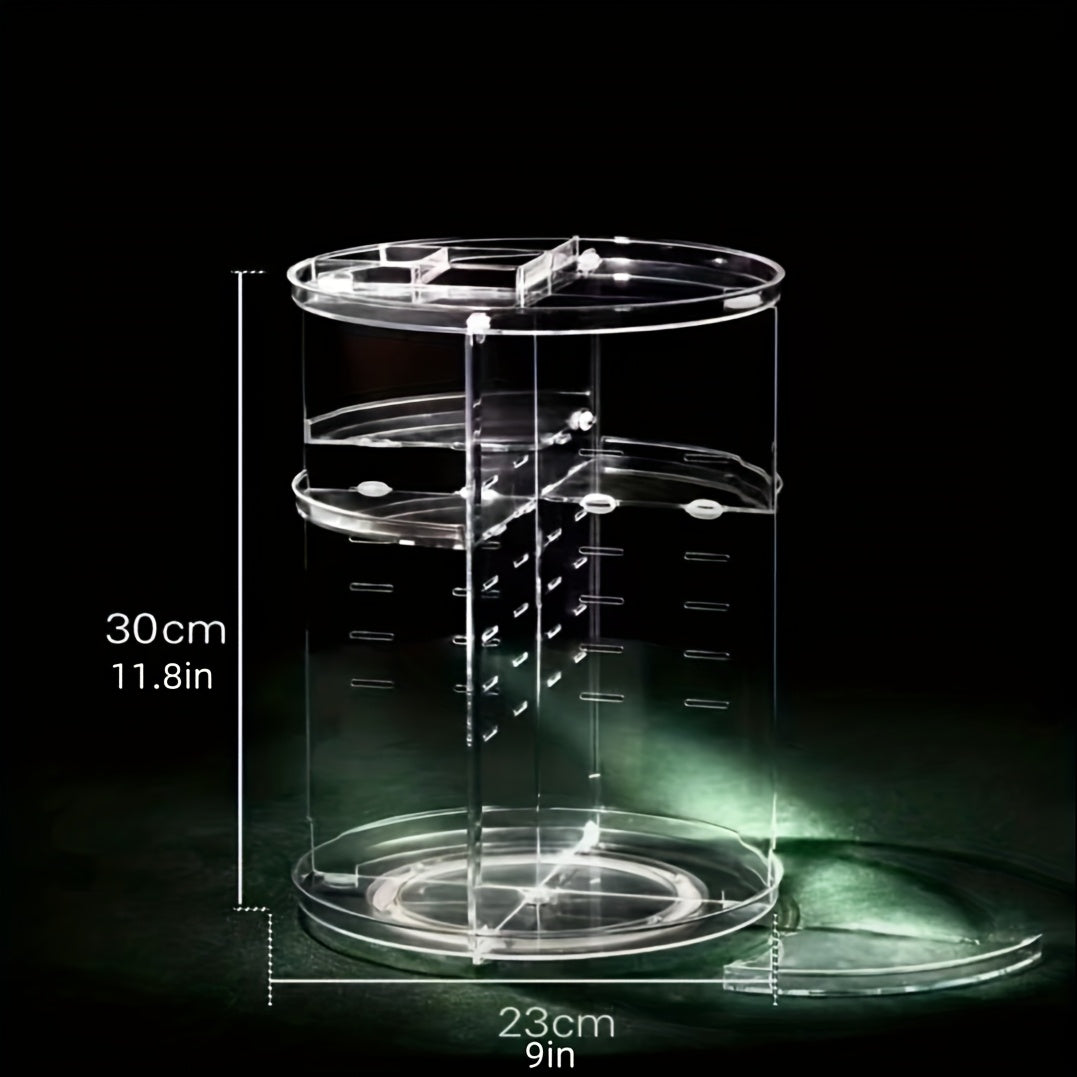 360° Rotating Makeup Organizer - Transparent Vanity Shelf with Multi-Tiered Compartments, Space-Saving Cosmetic Storage for Bathroom, Desk, Dressing Table - Heavy-Duty Plastic Construction, Easy-Clean Vanity Tray, Makeup Vanity Desk, Sleek Beauty Holder,