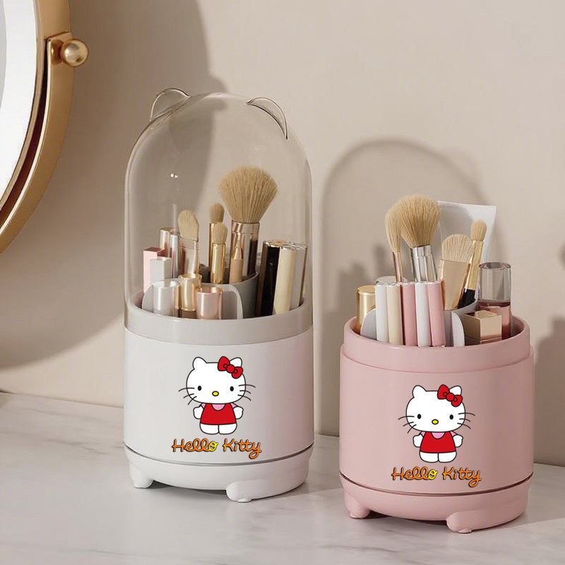 Sanrio Genuine 360° Rotating Makeup Brush Organizer with Dustproof Lid, Desktop Pen Holder and Eyebrow/Eye Shadow Brush Storage Box