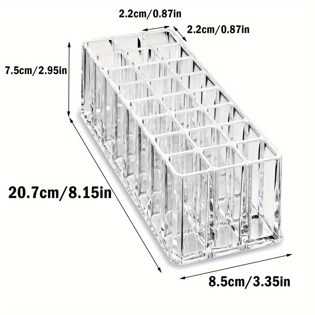 24-Compartment Acrylic Makeup Organizer - Freestanding Plastic Storage Box for Lipstick, Eyebrow Pencil, and Brushes - Portable, No Electricity Needed, Easy to Clean, Space-Saving Design for Home and Bedroom Accessories