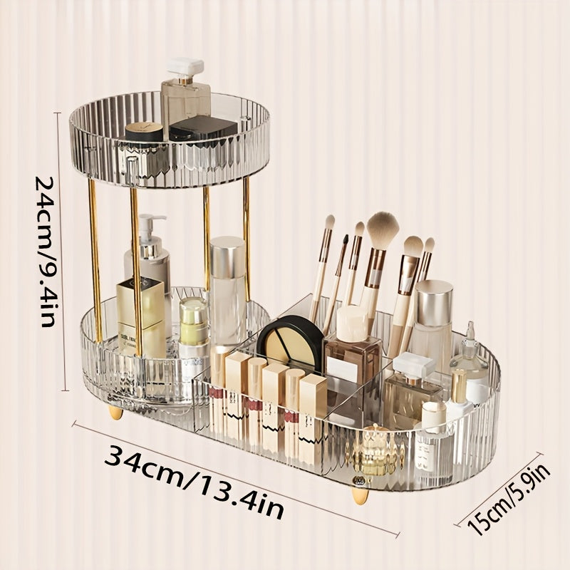 2-Layer Transparent Acrylic Makeup Storage Box with Transparent Golden (Silvery) Foot Pad, Makeup Storage Rack for Dressing Table to Store Skincare Products, Brushes, Perfume