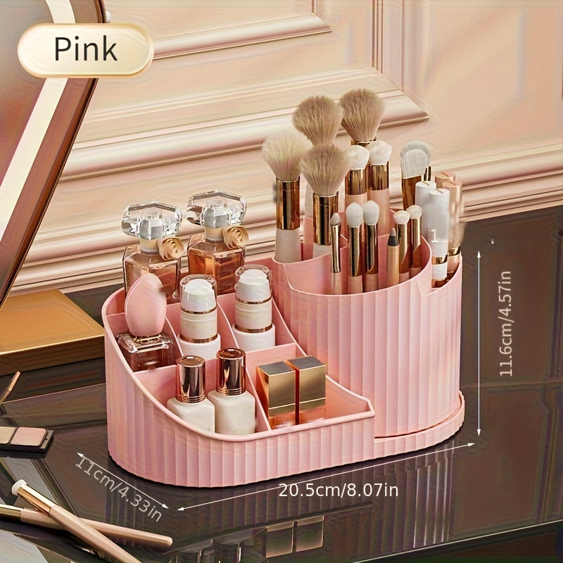360° Rotating Makeup Organizer and Desk Caddy – Durable Plastic Storage for Brushes, Lipsticks, Skincare Products, Stationery – Space-Saving, Odorless Design with Elegant White Finish