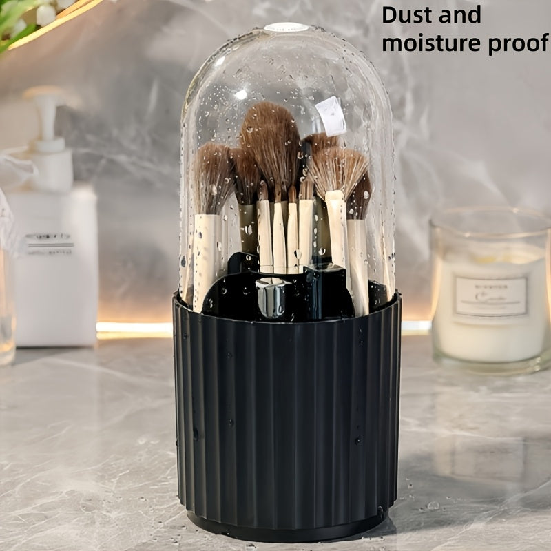 [360° Rotating Makeup Organizer] 360° Rotating Makeup Organizer with Clear Dome Lid - Spacious Vanity Storage Box, Stable Base, Durable Plastic Construction for Home, Salon, Office - Makeup Vanity Desk, Home Organization, Sleek Design, Sturdy
