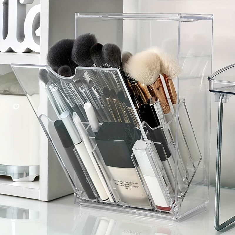 Makeup Brush Organizer - Versatile Cosmetic Storage Container with Sections, No-Drill Tabletop Organizer, Chic Design