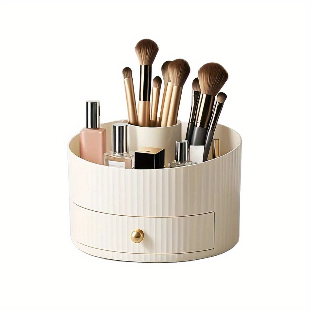 360° Rotating Makeup Brush Organizer with Dustproof Lid - Spacious Vanity Storage Cup, Makeup Brush Holder for Professional & Home Use, Beauty Salon, Travel - Elegant Cosmetic Organizer Cup, Durable Plastic Material