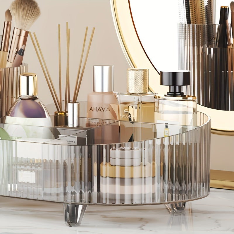 1pc Large Capacity Rotating Acrylic Makeup Organizer - 360° Swivel Transparent Cosmetics Storage Box with Brush and Pen Holder for Dresser and Desktop Organization, Easy Access and Visibility, Space-Saving Design