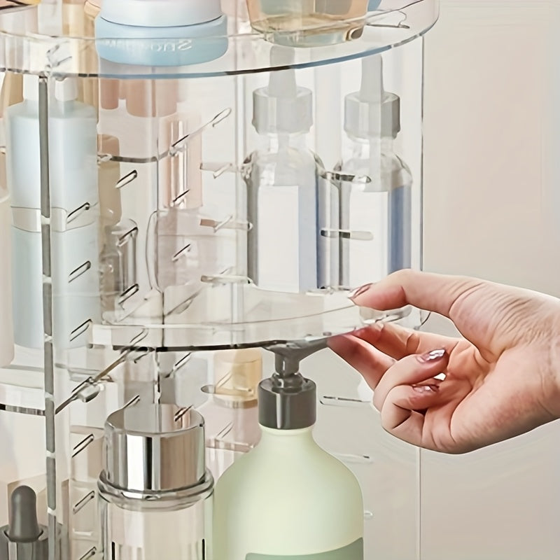 Rotating Makeup Storage Box, Multi-Layer Adjustable Rotating Skincare Organizer, Bathroom Storage Rack with Brush Holder And Perfume Tray, Multifunctional Storage Organizer Suitable for Vanity, Bathroom, And Workbench.