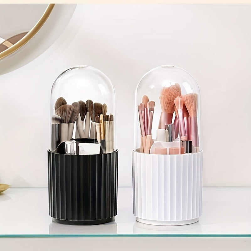 [360° Rotating Makeup Organizer] 360° Rotating Makeup Organizer with Clear Dome Lid - Spacious Vanity Storage Box, Stable Base, Durable Plastic Construction for Home, Salon, Office - Makeup Vanity Desk, Home Organization, Sleek Design, Sturdy