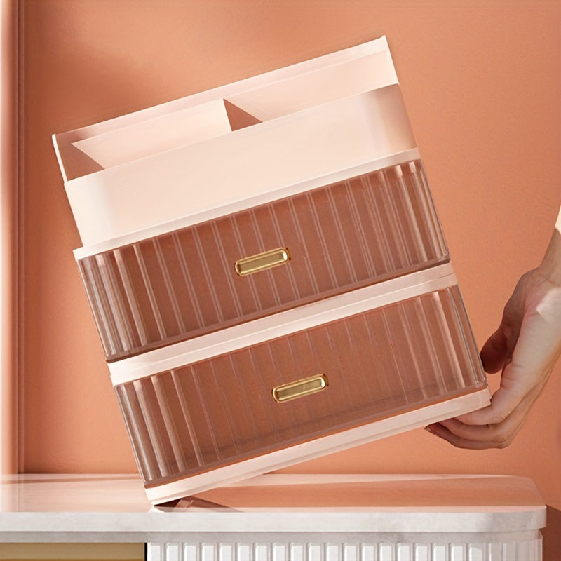 1pc Makeup Supplies Storage Box With Drawer, Dustproof Jewelry Earring Hair Ring Rings Rack, Bedroom Skin Care Products Lipsticks Organizer, Home Essential, Makeup Organizer