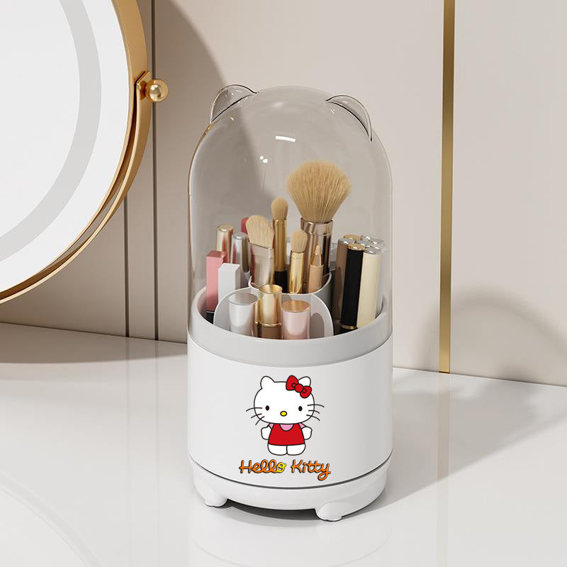 Sanrio Genuine 360° Rotating Makeup Brush Organizer with Dustproof Lid, Desktop Pen Holder and Eyebrow/Eye Shadow Brush Storage Box