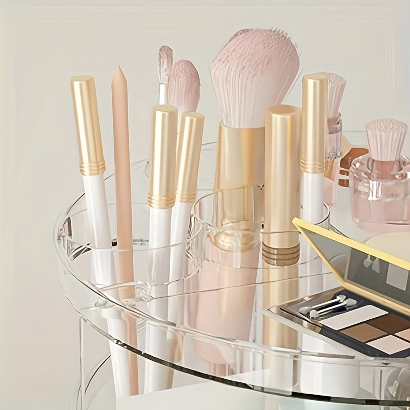 Rotating Makeup Storage Box, Multi-Layer Adjustable Rotating Skincare Organizer, Bathroom Storage Rack with Brush Holder And Perfume Tray, Multifunctional Storage Organizer Suitable for Vanity, Bathroom, And Workbench.