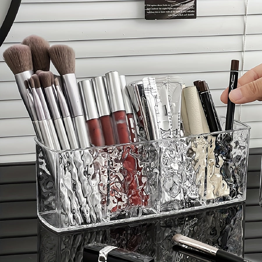 1pc Clear PET Makeup Organizer, 4-Compartment Large Capacity Cosmetic Storage Box for Brushes, Lipsticks, and Accessories, Lightweight Unfinished Desk Caddy, Makeup Organizers Storage