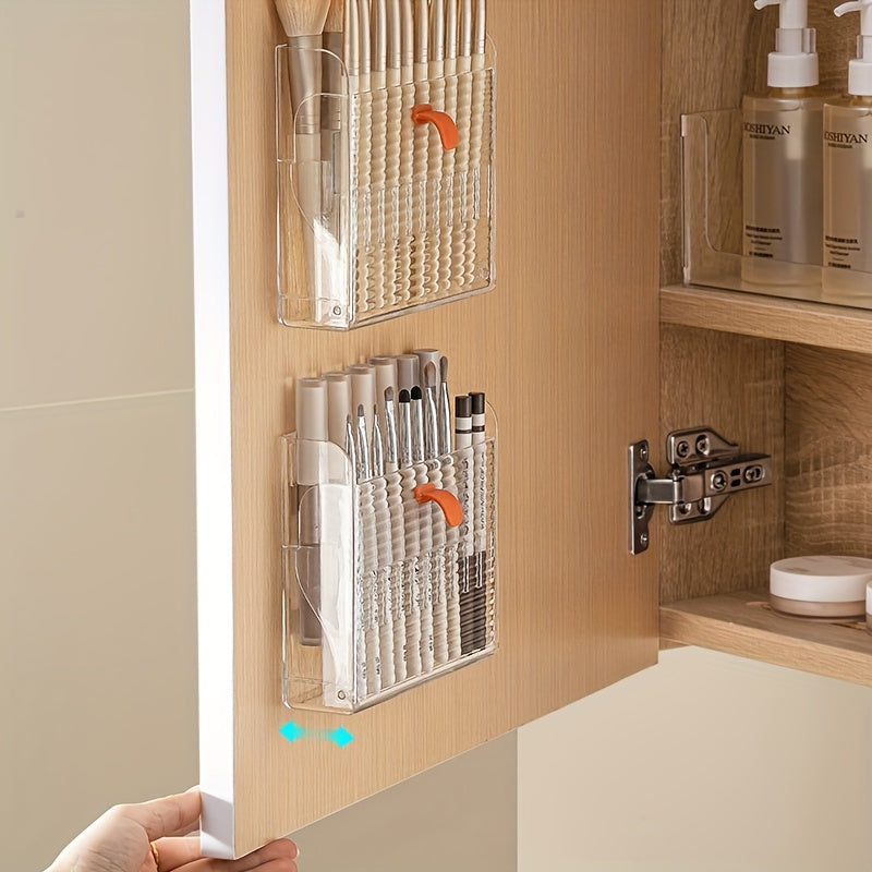 1pc Punch-Free Wall-Mounted Storage Box, Makeup Brush And Eyebrow Pencil Rack, Pull-Out Lipstick Storage Box, Double-Row Folding Makeup Brush Storage Box, Can Store 16 Brushes at The Same Time, Ideal Gift