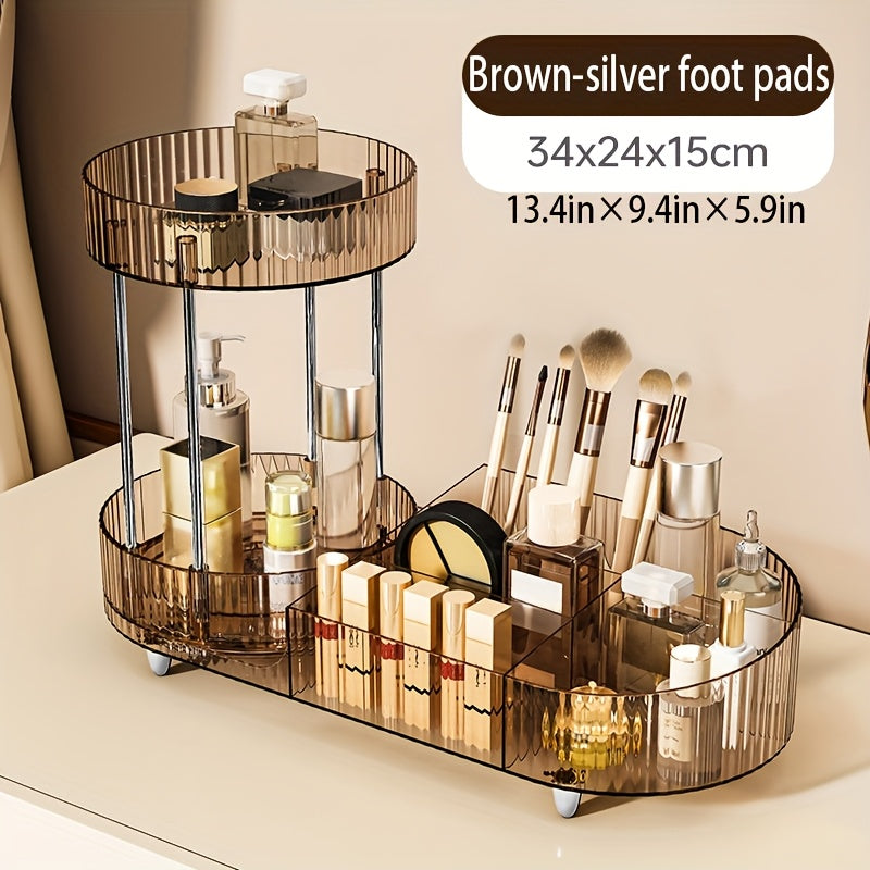 2-Layer Transparent Acrylic Makeup Storage Box with Transparent Golden (Silvery) Foot Pad, Makeup Storage Rack for Dressing Table to Store Skincare Products, Brushes, Perfume
