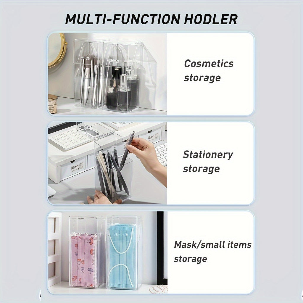 1 Clear Acrylic Desk Organizer with Lid - Dustproof Storage Box for Makeup Brushes & Pens, Sleek Transparent Design for Easy Access & Visibility, Makeup Brush Holder|Modern Storage Solution|Clear Acrylic Material