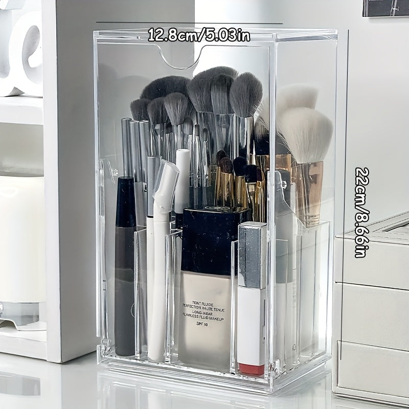 Makeup Brush Organizer - Versatile Cosmetic Storage Container with Sections, No-Drill Tabletop Organizer, Chic Design